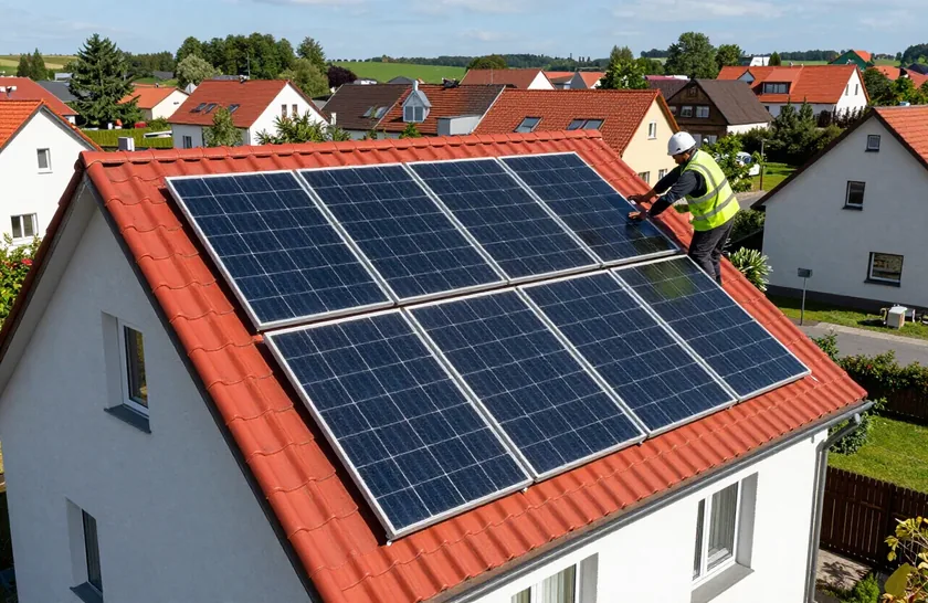 Photovoltaikmodule auf einem roten Ziegeldach